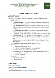  THÔNG BÁO TUYỂN DỤNG LAO ĐỘNG CHUYÊN NGÀNH ĐẦU BẾP CAO CẤP